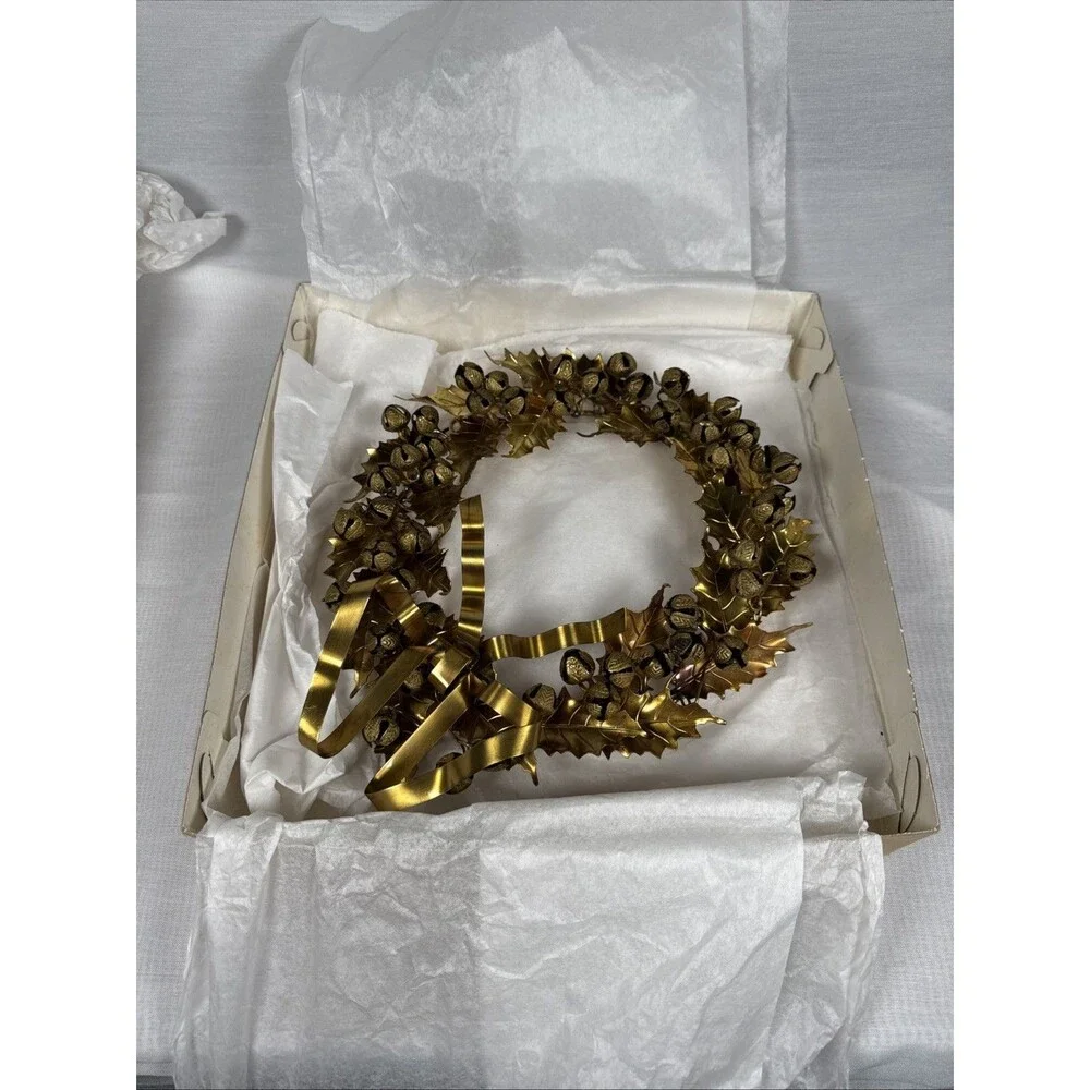 Dresden Petities Choses Brass Wreath Rare Holly Leaves Bells, Petites Christmas